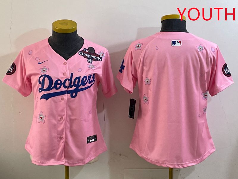 Youth Los Angeles Dodgers Blank Pink Sakura Edition 2025 Nike MLB Jersey style 2->youth mlb jersey->Youth Jersey